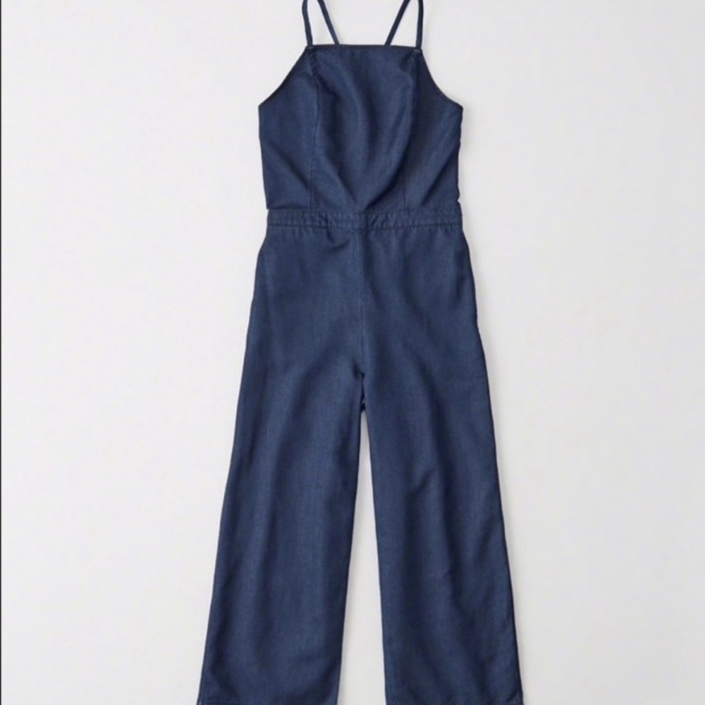 Abercrombie & Fitch Blue Jumpsuit with Adjustable Straps and Wide Leg